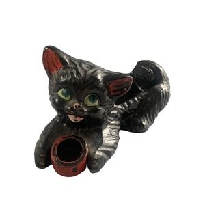 Vintage 1950s Black Cat Letter Pen Holder redware Made in Japan spooky halloween